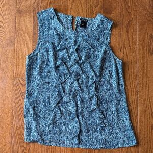 Ann Taylor Black and White Ruffle Front Sleeveless Shell